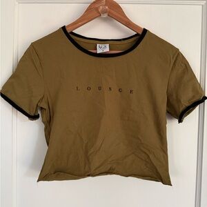 Olive Green "Lounge" Crop T-Shirt with Black Trim